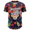 Custom Navy White-Black 3D Mexican Festival Flower Skull With Sombrero Cinco de Mayo Authentic Baseball Jersey