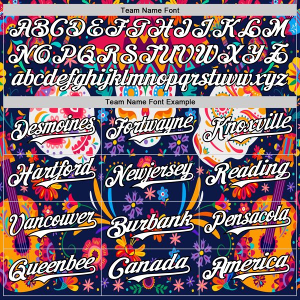 Custom Navy White-Black 3D Mexican Festival Flower Skull With Sombrero Cinco de Mayo Authentic Baseball Jersey