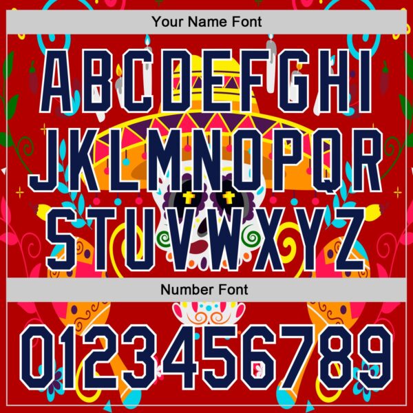 Custom Red Navy-White 3D Mexican Festival Flower And Skull Sombrero Cinco de Mayo Authentic Baseball Jersey