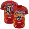 Custom Red Navy-White 3D Mexican Festival Flower And Skull Sombrero Cinco de Mayo Authentic Baseball Jersey
