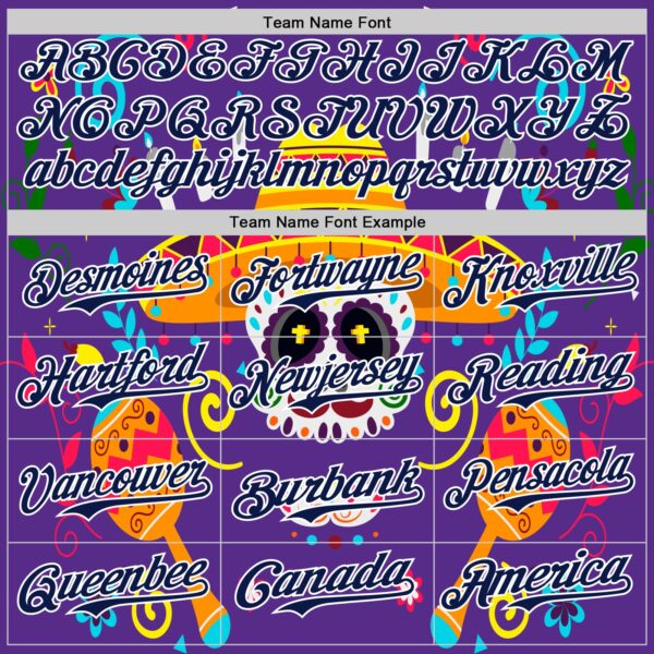 Custom Purple Navy-White 3D Mexican Festival Flower Skull With Sombrero Cinco de Mayo Authentic Baseball Jersey