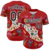 Custom Red Black-White 3D Mexico Map With Tropical Plant And Animal Authentic Baseball Jersey