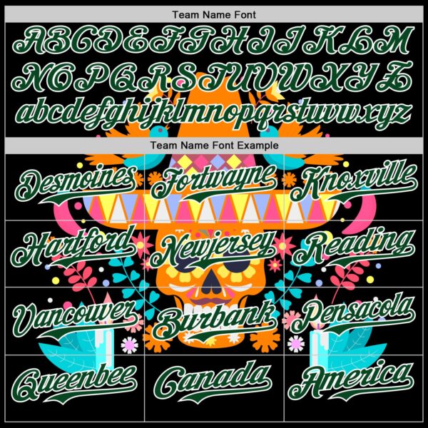 Custom Black Green-White 3D Mexican Festival Flower Skull With Sombrero Cinco de Mayo Authentic Baseball Jersey