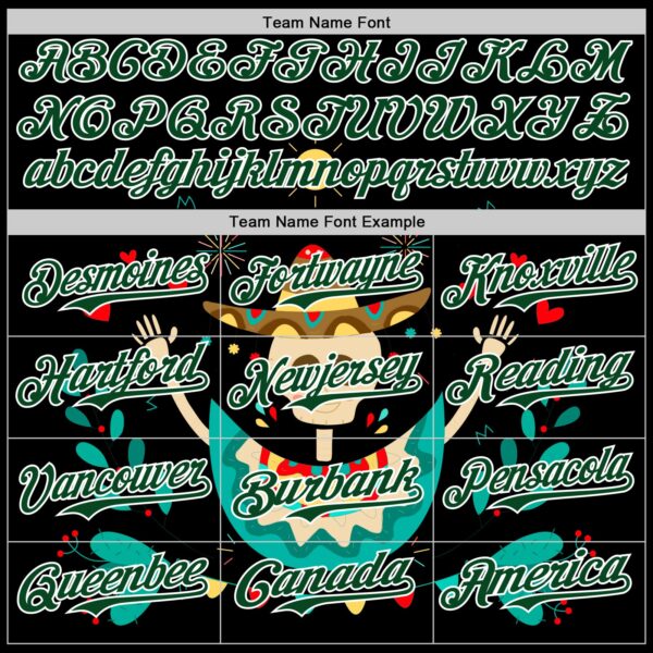 Custom Black Green-White 3D Mexican Festival Flower Skull With Sombrero Cinco de Mayo Authentic Baseball Jersey