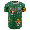 Custom Kelly Green Black-White 3D Mexican Festival Flower Skull With Sombrero Cinco de Mayo Authentic Baseball Jersey