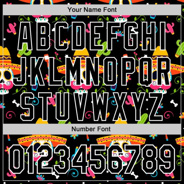 Custom Black White 3D Mexican Festival Flower Skull With Sombrero Cinco de Mayo Authentic Baseball Jersey