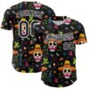 Custom Black White 3D Mexican Festival Flower Skull With Sombrero Cinco de Mayo Authentic Baseball Jersey