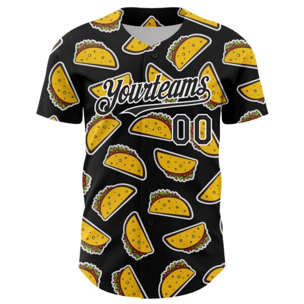 Custom Black White 3D Mexican Festival Taco Cinco de Mayo Authentic Baseball Jersey