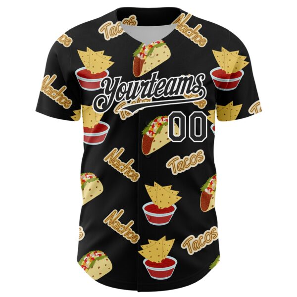 Custom Black White 3D Mexican Festival Nachos And Tacos Cinco de Mayo Authentic Baseball Jersey