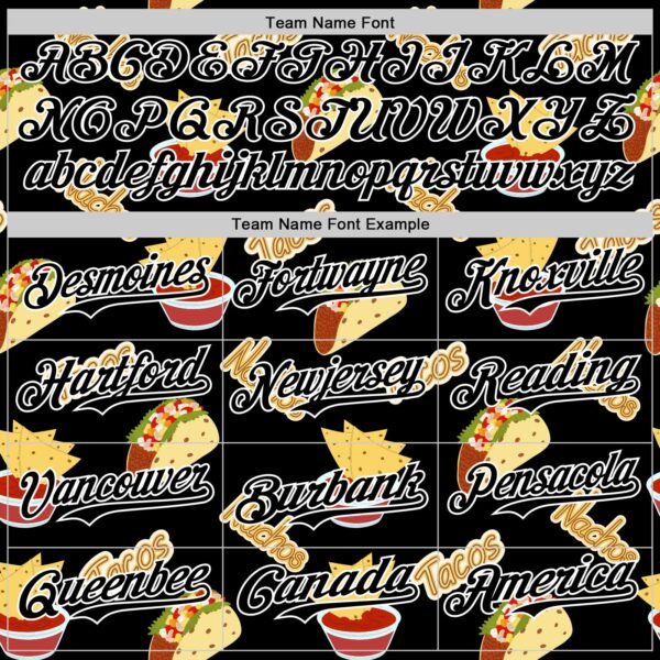 Custom Black White 3D Mexican Festival Nachos And Tacos Cinco de Mayo Authentic Baseball Jersey