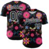 Custom Black White 3D Mexican Festival Flower Cinco de Mayo Authentic Baseball Jersey