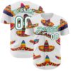Custom White Kelly Green 3D Mexican Festival Sombrero Cinco de Mayo Authentic Baseball Jersey