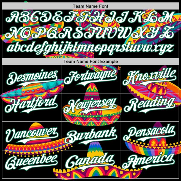 Custom Black White-Kelly Green 3D Mexican Festival Sombrero Cinco de Mayo Authentic Baseball Jersey