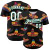 Custom Black White-Kelly Green 3D Mexican Festival Sombrero Cinco de Mayo Authentic Baseball Jersey