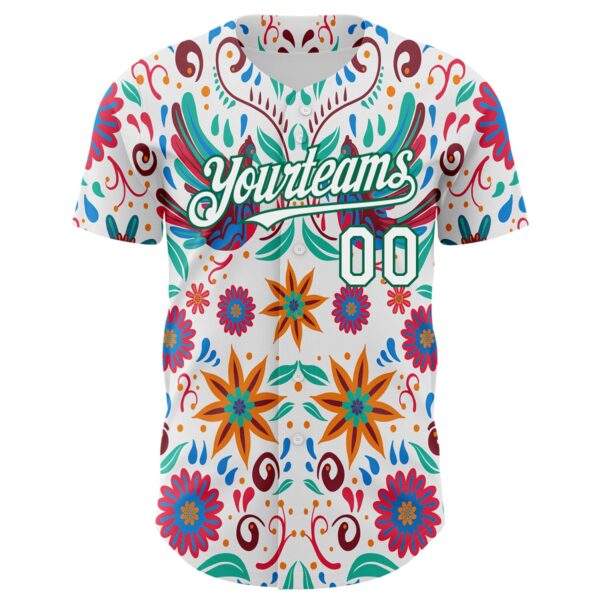 Custom White Kelly Green 3D Mexican Festival Flower Cinco de Mayo Authentic Baseball Jersey