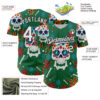 Custom Kelly Green White-Black 3D Mexican Festival Flower And Skull Cinco de Mayo Authentic Baseball Jersey