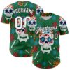 Custom Kelly Green White-Black 3D Mexican Festival Flower And Skull Cinco de Mayo Authentic Baseball Jersey