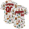 Custom White Red-Black 3D Mexican Festival Cactus Skull Sombrero Cinco de Mayo Authentic Baseball Jersey