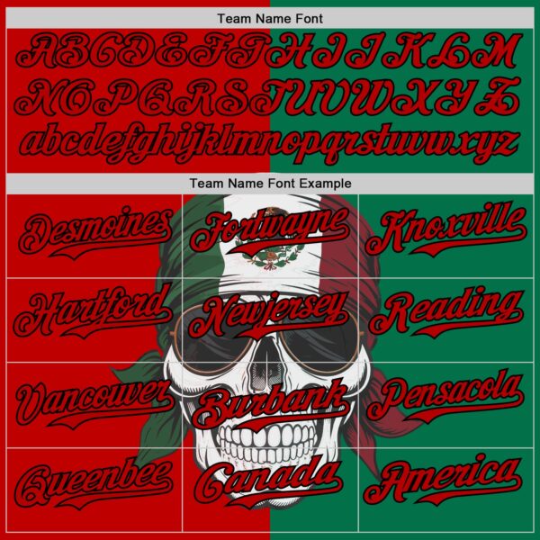 Custom Green Red-Black 3D Mexican Flag Skull Authentic Baseball Jersey