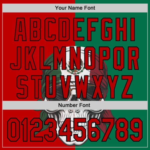 Custom Green Red-Black 3D Mexican Flag Skull Authentic Baseball Jersey