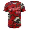 Custom Red White 3D Mexican Festival Skull And Flower Cinco de Mayo Authentic Baseball Jersey