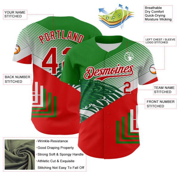 Custom Green Red-White 3D Mexico Authentic Baseball Jersey