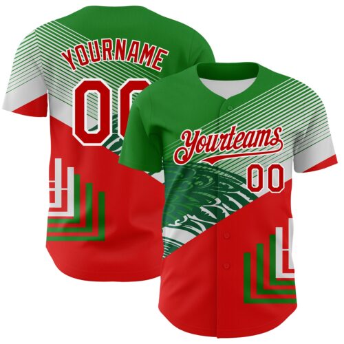 Custom Green Red-White 3D Mexico Authentic Baseball Jersey