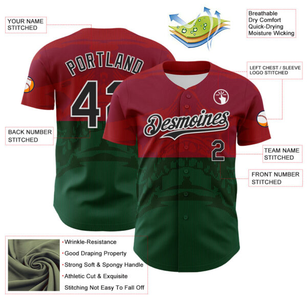 Custom Cardinal Black-Kelly Green 3D Mexico Authentic Baseball Jersey