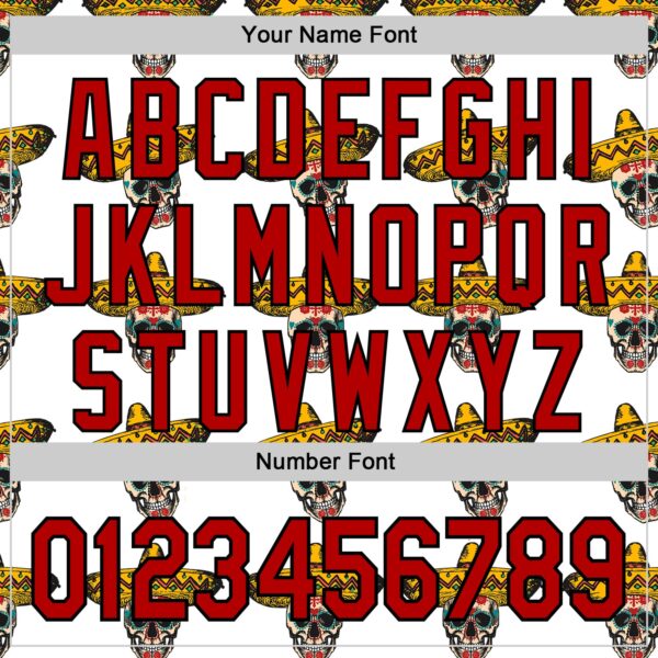 Custom White Red-Black 3D Mexican Festival Skull With Sombrero Cinco de Mayo Authentic Baseball Jersey