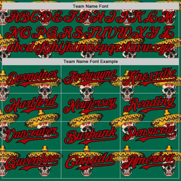 Custom Kelly Green Red-Black 3D Mexican Festival Skull With Sombrero Cinco de Mayo Authentic Baseball Jersey
