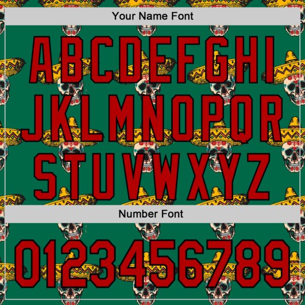 Custom Kelly Green Red-Black 3D Mexican Festival Skull With Sombrero Cinco de Mayo Authentic Baseball Jersey