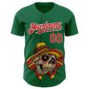 Custom Kelly Green Red-White 3D Mexican Festival Skull With Sombrero Cinco de Mayo Authentic Baseball Jersey