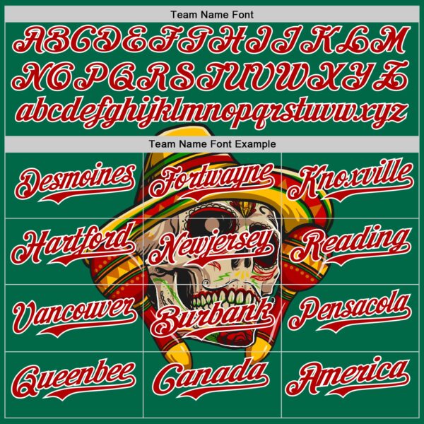 Custom Kelly Green Red-White 3D Mexican Festival Skull With Sombrero Cinco de Mayo Authentic Baseball Jersey