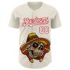Custom Cream White-Red 3D Mexican Festival Skull With Sombrero Cinco de Mayo Authentic Baseball Jersey