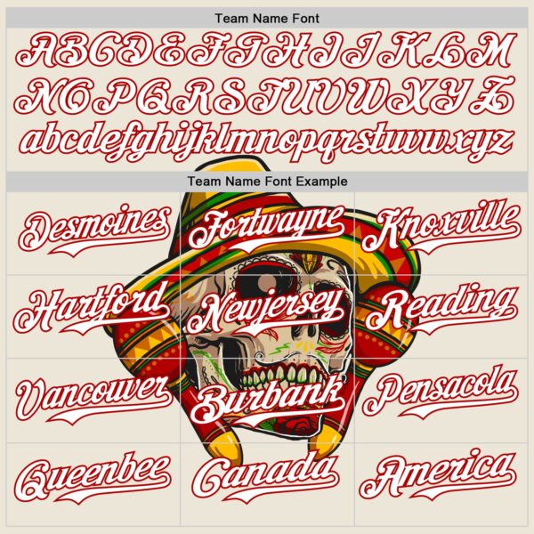 Custom Cream White-Red 3D Mexican Festival Skull With Sombrero Cinco de Mayo Authentic Baseball Jersey