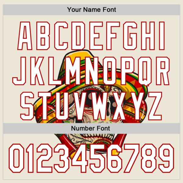 Custom Cream White-Red 3D Mexican Festival Skull With Sombrero Cinco de Mayo Authentic Baseball Jersey