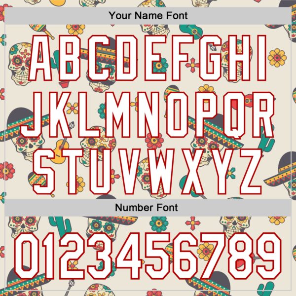 Custom Cream White-Red 3D Mexican Festival Cactus Skull With Sombrero Cinco de Mayo Authentic Baseball Jersey