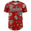 Custom Red Black-White 3D Mexican Festival Cactus Skull With Sombrero Cinco de Mayo Authentic Baseball Jersey