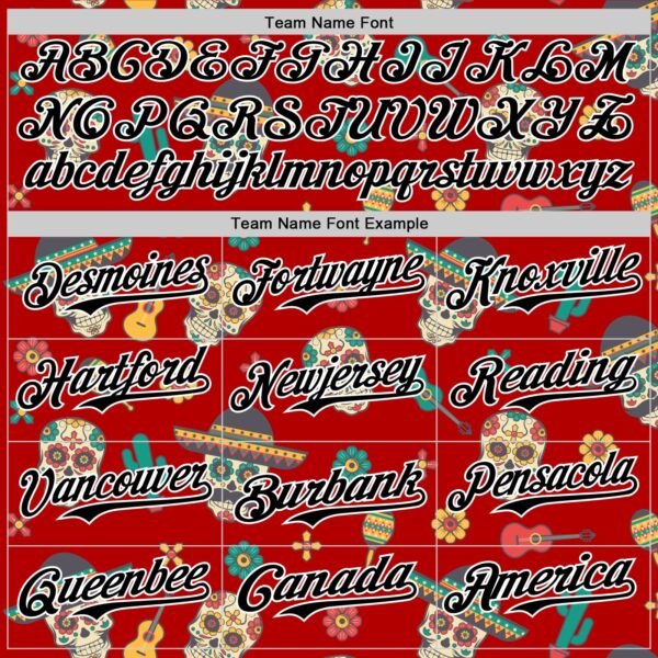 Custom Red Black-White 3D Mexican Festival Cactus Skull With Sombrero Cinco de Mayo Authentic Baseball Jersey