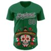 Custom Kelly Green Black-White 3D Mexican Festival Flag Skull With Sombrero Cinco de Mayo Authentic Baseball Jersey