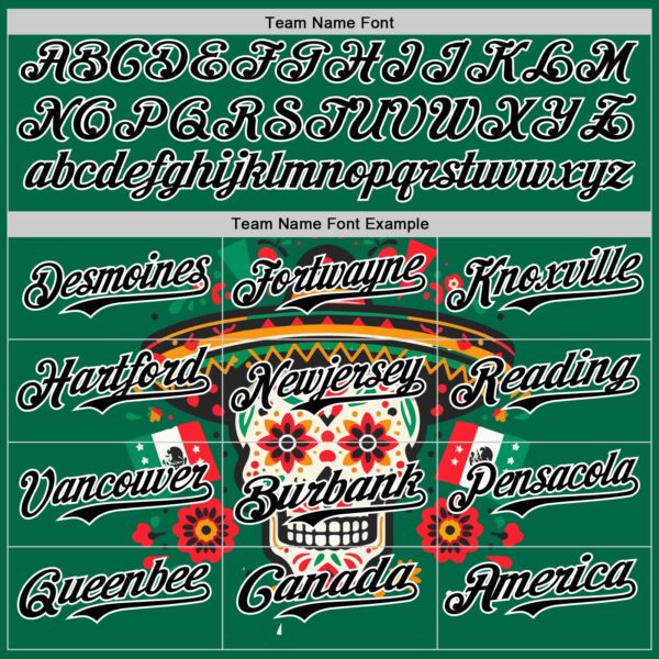 Custom Kelly Green Black-White 3D Mexican Festival Flag Skull With Sombrero Cinco de Mayo Authentic Baseball Jersey