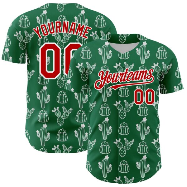 Custom Kelly Green Red-White 3D Mexican Cactus Authentic Baseball Jersey