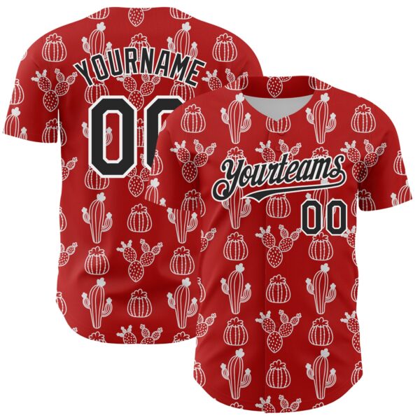 Custom Red Black-White 3D Mexican Cactus Authentic Baseball Jersey