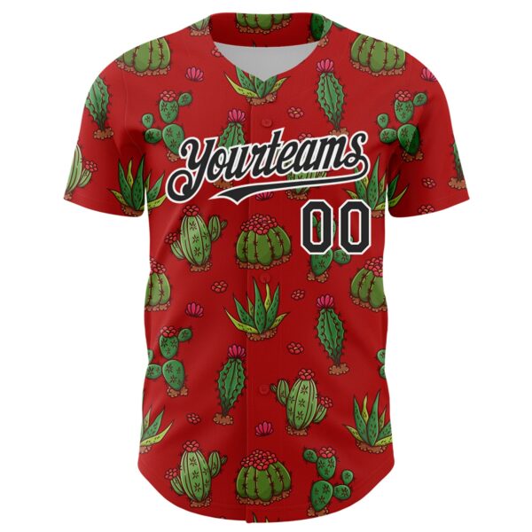 Custom Red Black-White 3D Mexican Cactus Authentic Baseball Jersey