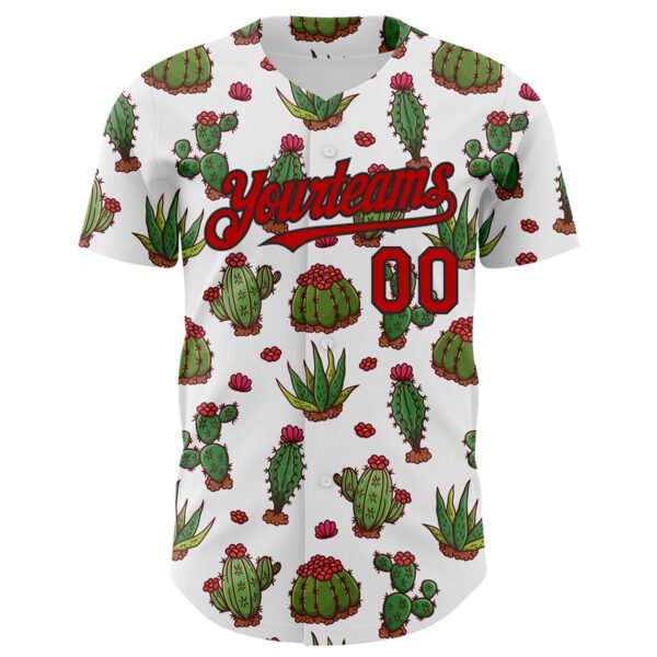 Custom White Red-Black 3D Mexican Cactus Authentic Baseball Jersey