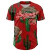 Custom Red White 3D Mexican Cactus Authentic Baseball Jersey
