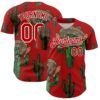 Custom Red White 3D Mexican Cactus Authentic Baseball Jersey