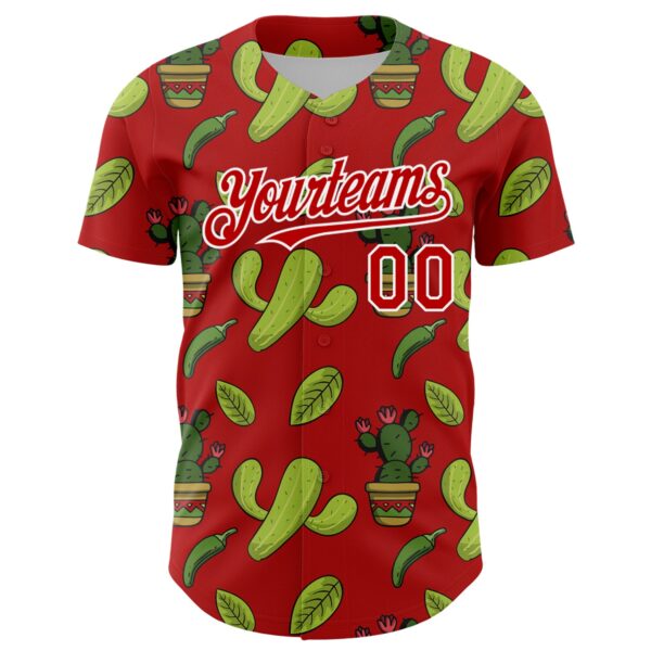 Custom Red White 3D Mexican Cactus Authentic Baseball Jersey