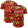 Custom Red White 3D Mexican Cactus Authentic Baseball Jersey