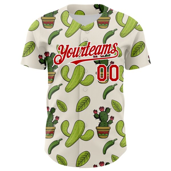 Custom Cream Red-White 3D Mexican Cactus Authentic Baseball Jersey